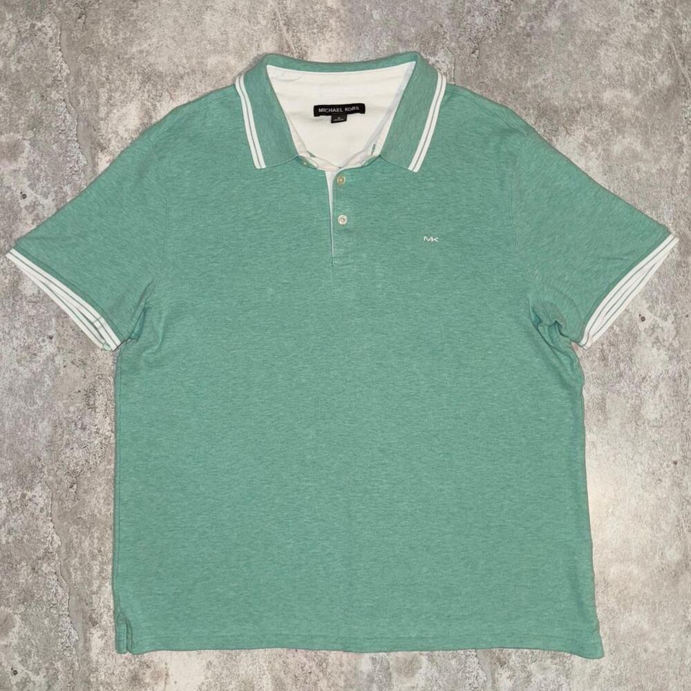 Michael Kors Short Sleeve Polo Shirt in Green/White